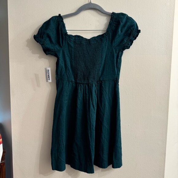 Old Navy Youth Girls Puff Sleeve Clip Dot Fit and Flare Teal Dress Size Medium - Picture 3 of 5